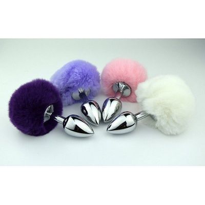 Plug Anal de Aço Pompom de Coelho
